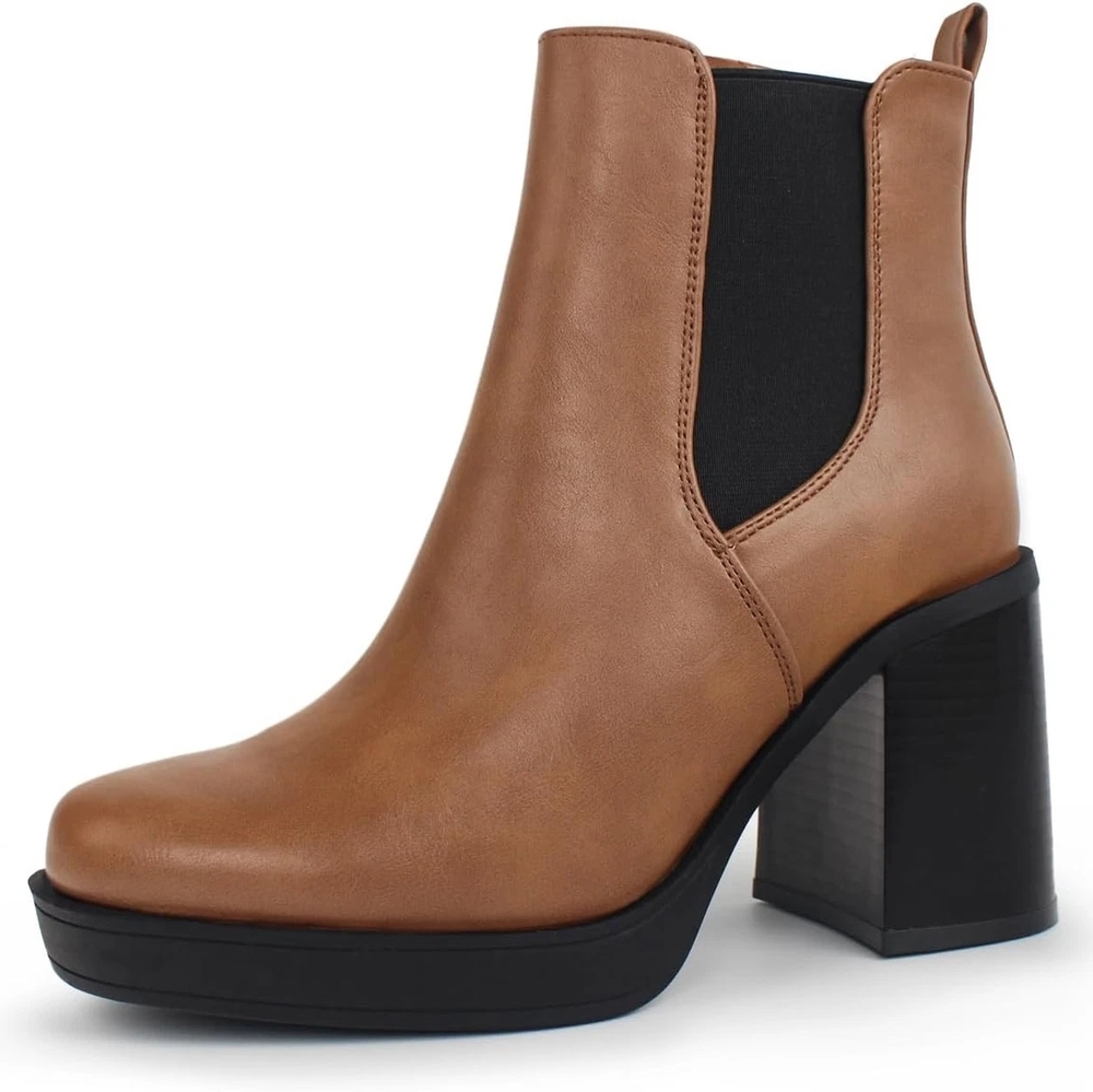 Tan Chunky Heeled Chelsea Boots